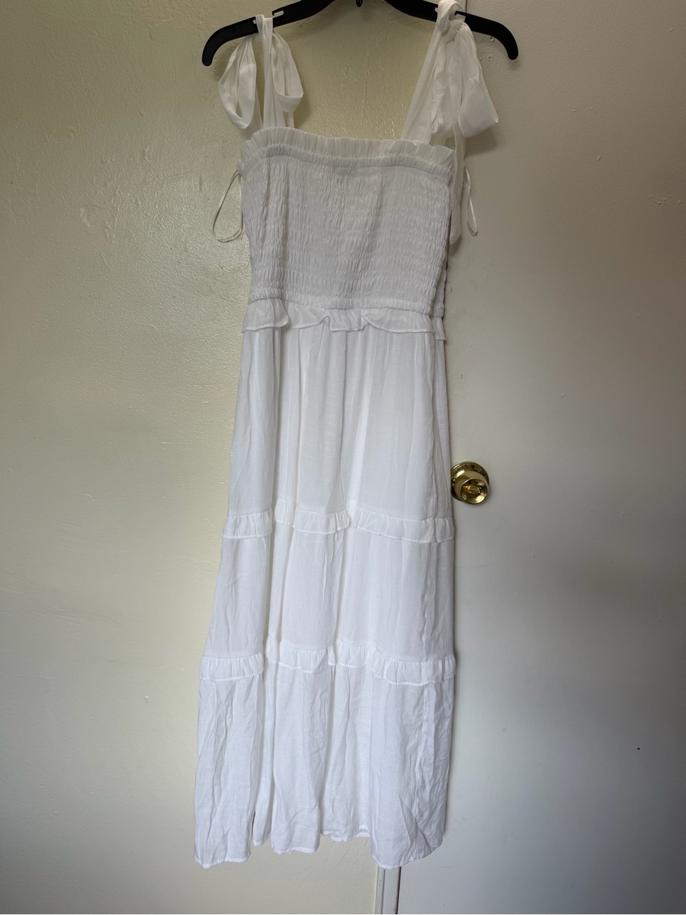 White Smocked Dress with Tie Straps